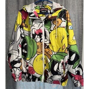 Members Only Looney Tunes Jacket Size Small Hooded Full Zip Windbreaker Pockets